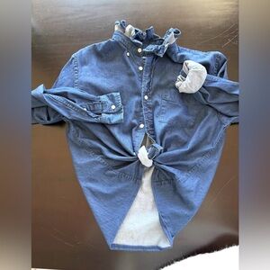 One of a kind upcycled denim shirt